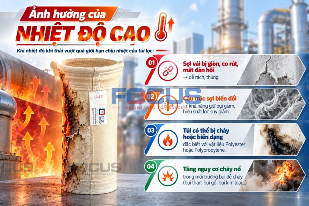 Nhiệt độ cao ảnh hưởng đến túi lọc bụi như thế nào?