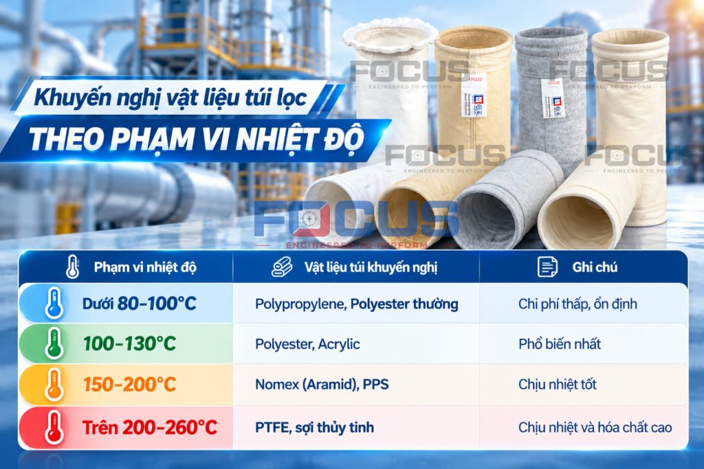 Cách lựa chọn vật liệu túi lọc theo nhiệt độ vận hành